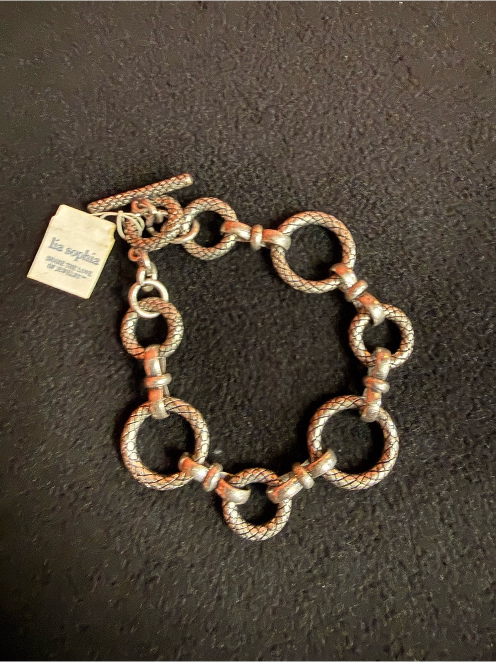 Lia Sophia Silver-Tone Textured Round Link Bracelet